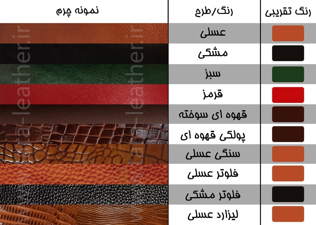 انواع چرم و رنگ های آن